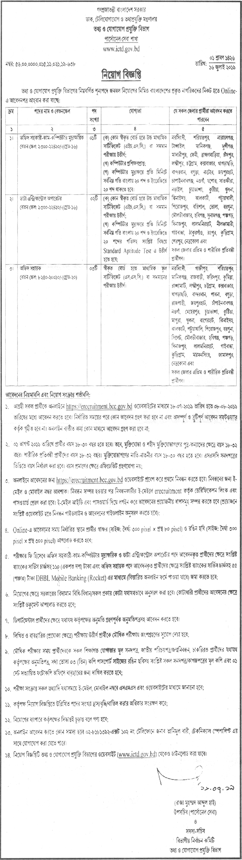 ICT Ministry Job Circular 2019
