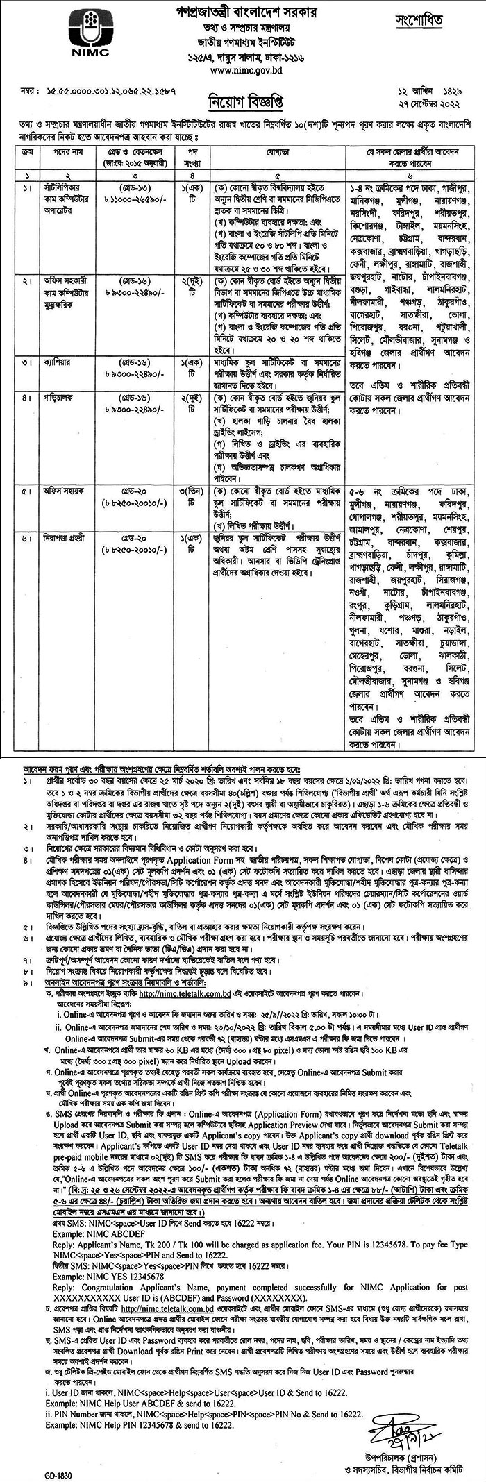 Ministry of Information and Broadcasting Job Circular 1 National Institute of Mass-communication (NIMCO) Job Circular 2022